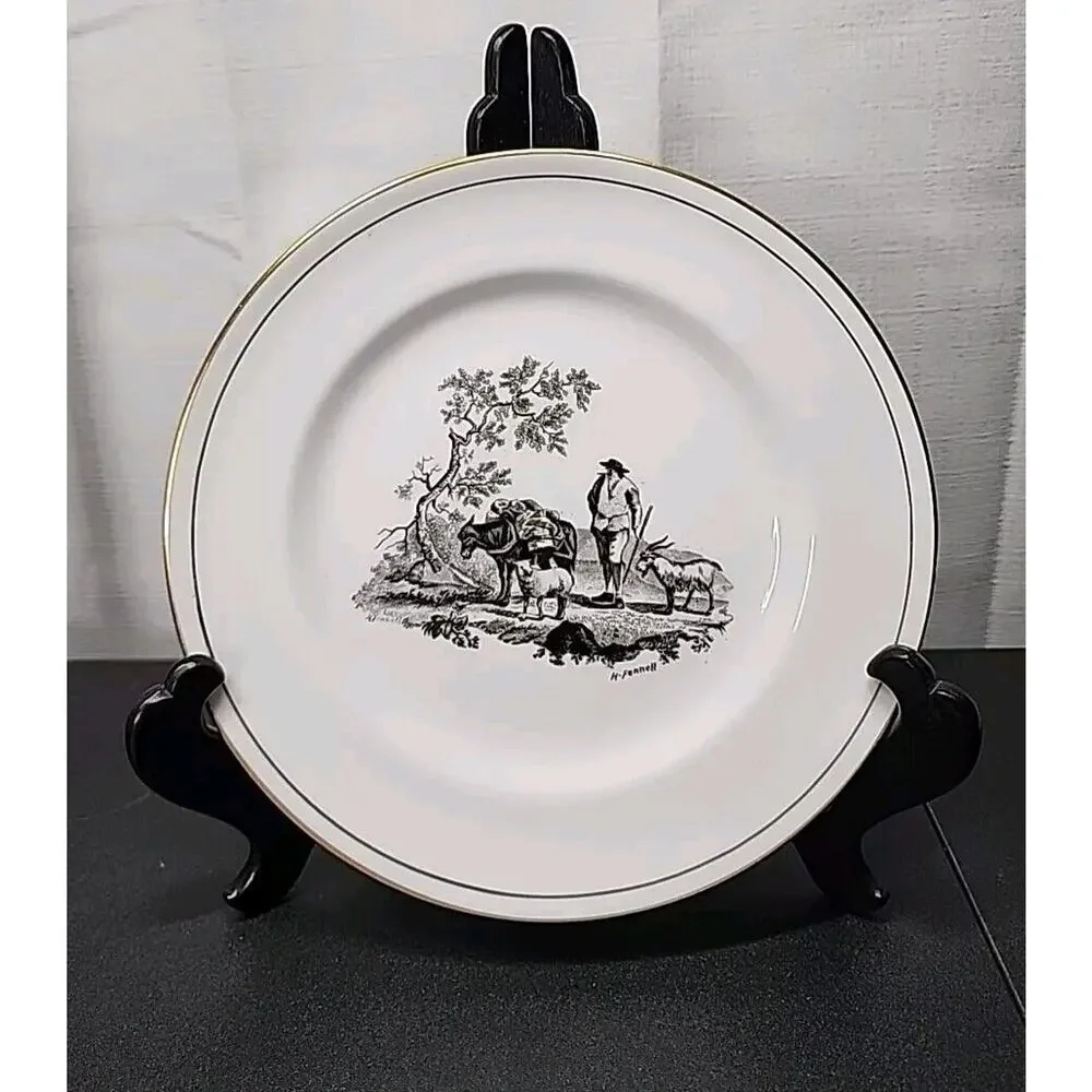 Antique Royal Chelsea Porcelain Plate Lithograph H. Fennell Pastoral Dessert 8